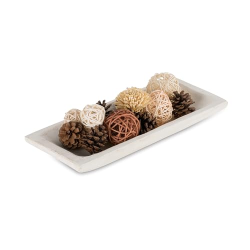 Hanobe Wood Decorative Bowl for Coffee Table Entryway Decor, Rustic White | 14.6" Farmhouse Mid Century Style, Potpourri Tray for Kitchen Dining Table Centerpiece, Mantle Decor - color: White, size: 14"