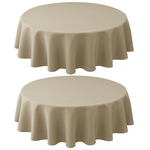 Biscaynebay 2 Pack Textured Fabric Round Tablecloths 60'' for Tables diameters from 28" to 48", Natural Table Cloth Water Resistant Small Folding Table Covers for Dining Kitchen Wedding Parties - color: Natural, size: 60" (Round) | 2 Pack