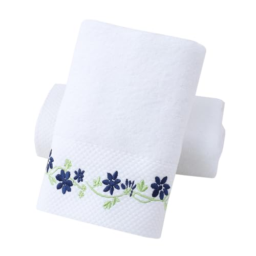 Hand Towels Set of 2 Embroidered Floral Pattern 100% Cotton Absorbent Soft Decorative Towel for Bathroom (White Pattern 5) - color: 2 White Pattern 5