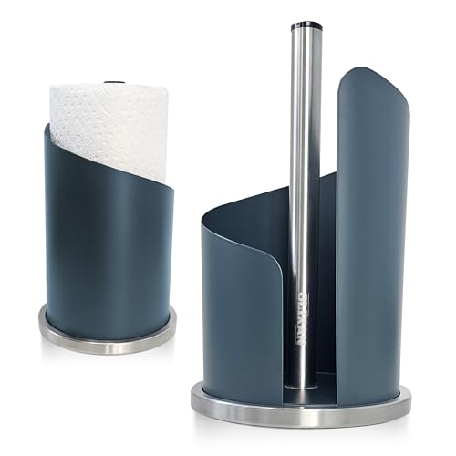 Stainless Steel Paper Towel Holder Countertop, Modern Covered Design, Weighted Base for Stability, Freestanding Easy One-Handed Operation for Kitchen & Bathroom - color: Dark Gray Blue