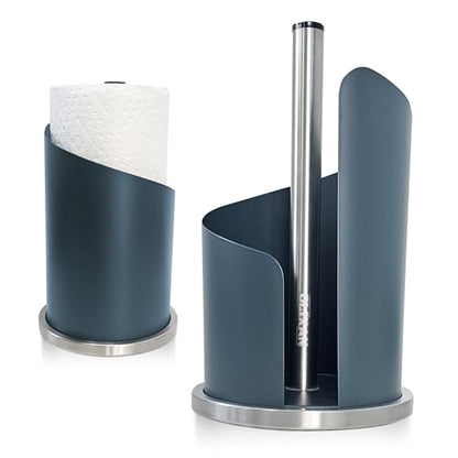 Stainless Steel Paper Towel Holder Countertop, Modern Covered Design, Weighted Base for Stability, Freestanding Easy One-Handed Operation for Kitchen & Bathroom - color: Dark Gray Blue