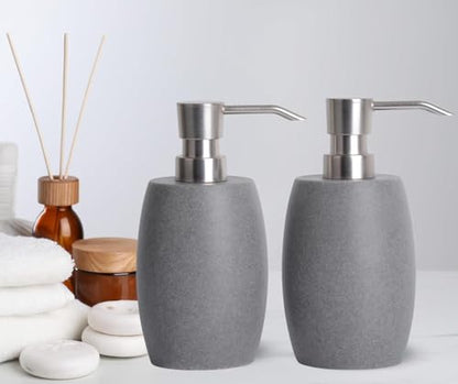 Clasin Home Sandstone Textured Resin Soap Dispenser with Metallic Pump and Waterproof Bottle Labels for Bathroom Kitchen Dish Hand Wash Shower Lotion Shampoo, 12 Oz, 2 Sets Gray - color: Dark Gray_2 Pcs