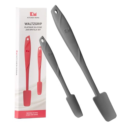 Kitchen Mama WaltzGrip Platinum Silicone Jar & Can Spatula Set, Metal Gray | Heat-Resistant, Dishwasher Safe, Ergonomic Grip, Perfect for Mixing and Scraping, Nonstick Cookware - color: Metal Gray