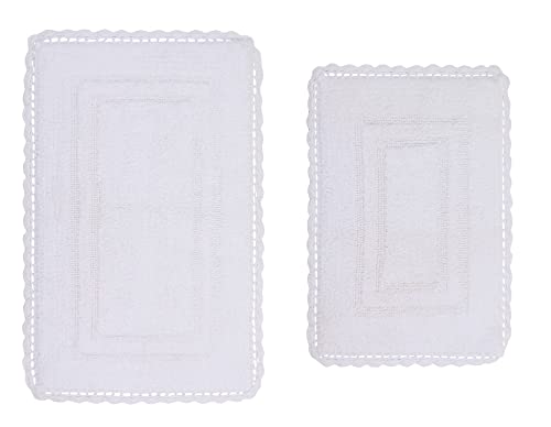 Home Weavers Casual Elegance Reversible Bathmat 100% Cotton Bathroom Rugs Set, Washable Rug, Extra Soft and Absorbent Bath Rug, Kitchen Mat, Bath Mat Set, Non Slip Mat, 2 Piece Set(S+M), White - color: White, size: 1'9" x 2'10" (Rectangular)