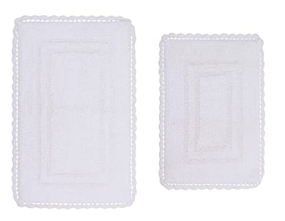 Home Weavers Casual Elegance Reversible Bathmat 100% Cotton Bathroom Rugs Set, Washable Rug, Extra Soft and Absorbent Bath Rug, Kitchen Mat, Bath Mat Set, Non Slip Mat, 2 Piece Set(S+M), White - color: White, size: 1'9" x 2'10" (Rectangular)