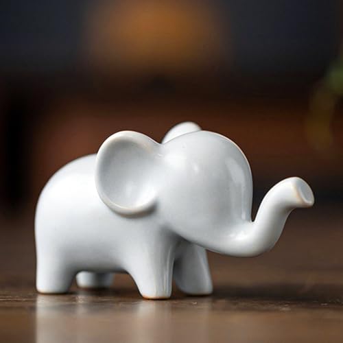 OwMell Good Luck Elephant Decor for Home, Small Ceramic Elephant Statue Figurine for Home Decor, Collection Ornament - White - color: White