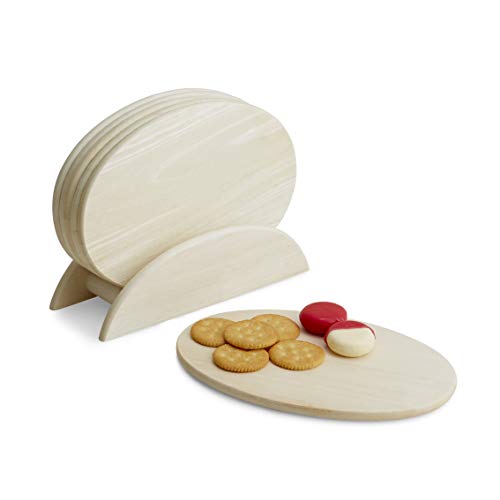 Woodard & Charles Whitewash Wood 6 Serving Boards with Stand, 7 Piece Set | Six Wood Serving Boards on a Display Stand; Serve Sushi, Cheese, Charcuterie, Appetizers and Small Bites for Any Party - color: Whitewash, size: 7 Piece Set