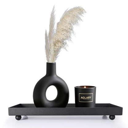 11.4"x4.3" Matte Black Rectangular Metal Tray, Candle & Jewelry Organizer | Rust-Resistant Iron, Powder Coating, Smooth Polished Edges, Elevated Ball Feet, Industrial Modern, Bathroom & Toilet Tank - size: Small