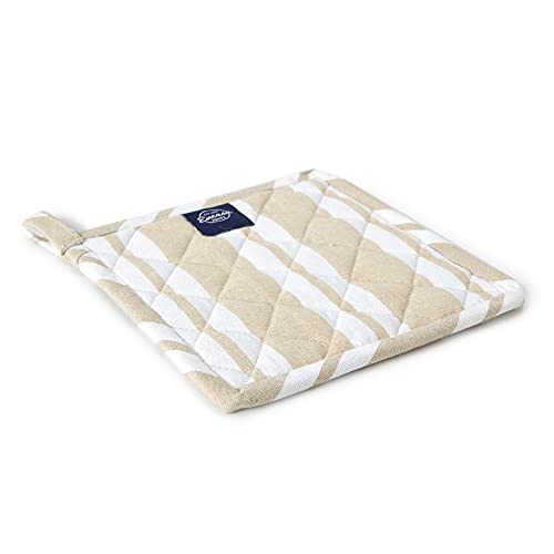 Encasa XO Pot Holders, Quilted Kitchen Hot Pads 8"x8" Franca Beige Stripes | 100% Eco-Friendly Cotton | Thick Cotton Padding Insulation | Convenient Hanging Loop | Set of 2 - color: Franca Beige Stripes
