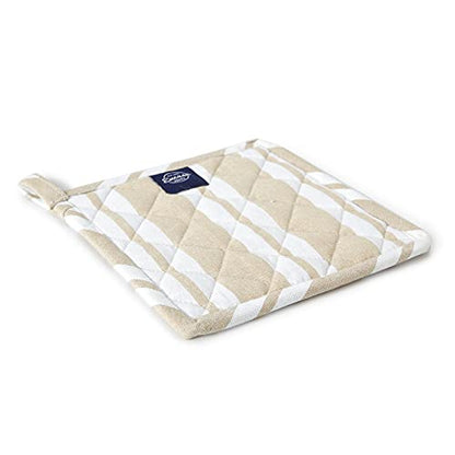 Encasa XO Pot Holders, Quilted Kitchen Hot Pads 8"x8" Franca Beige Stripes | 100% Eco-Friendly Cotton | Thick Cotton Padding Insulation | Convenient Hanging Loop | Set of 2 - color: Franca Beige Stripes