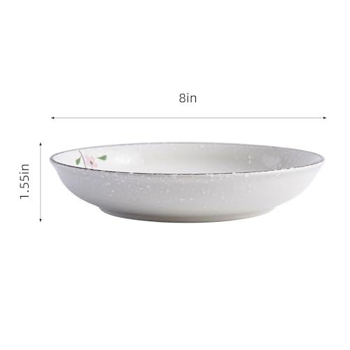 8 Inch Ceramic Pasta Bowls Salad Bowls Large Ceramic Serving Bowls for Soup, Dessert, Shallow Bowls Plates for Dinner (4Pack, Pink Sakura) - color: Pink Sakura