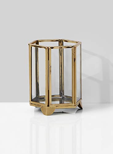 Serene Spaces Living Gold Hexagon Glass Tea Light Holder, Small Size, Measures 4 inches Tall - color: 4" Hexagon
