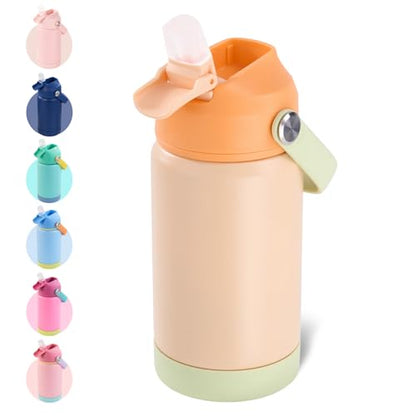 Kerilyn 12oz Kids Water Bottle, Stainless Steel Insulated Water Bottle for Kids, Toddler Cup with Straws Leak-Proof, Toddler Water Bottles for School Boys Girls, BPA Free, Cantaloupe - color: Cantaloupe