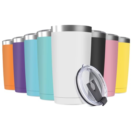 8 Pack 20oz Tumbler Vacuum Insulated Travel Mug with Lids, Stainless Steel Double Wall Bulk Cup for Home, Office, Outdoor Suitable for Vehicle Cup Holders(Assorted Colors) - color: Assorted Colors, size: 8 Count (Pack of 1)