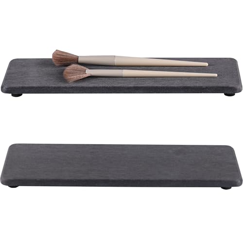 NiuYichee 2 Pcs Sink Stone Soap Trays, Water Absorbing Diatomite Tray Used for Hand Soap/Cosmetic Bottles/Dish Soap in the Kitchen/Bathroom Sink Countertop, Fast Dry Stone Tray with Non-Slip Pads - color: Dark Gray, size: 10.2" x 3.15" without groove