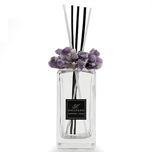 KALIFANO Luxury Glass and Amethyst Crystal Diffuser with Decorative Selenite Reeds - Premium Fragrance/Aroma Diffuser Bottle with Healing Effects (Essential Oils Not Included) - color: Amethyst
