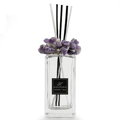 KALIFANO Luxury Glass and Amethyst Crystal Diffuser with Decorative Selenite Reeds - Premium Fragrance/Aroma Diffuser Bottle with Healing Effects (Essential Oils Not Included) - color: Amethyst