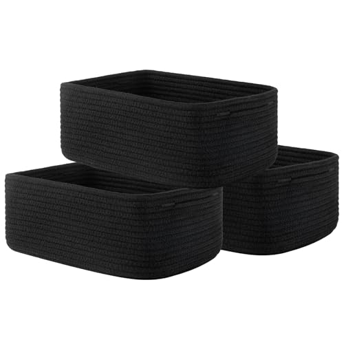 KALLAX Small Woven Storage Basket for Organizing, 13.5x9.5x5 inches, 3 Pack | Shelf baskets for closet organization, toy storage and home decor, Perfect as empty gift baskets for holidays, Black - color: Black, size: 13.5"L x 9.5"W x 5"H