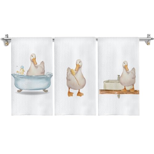 Duck Decor Hand Towels Set of 3, Kids Bathroom Hand Towels, Funny Duck Decorative Towels for Bathroom Decor, 16x24 Inches - color: Duck Decor