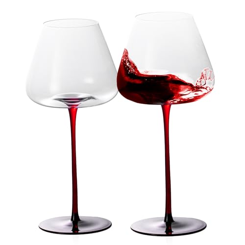 KAMMAK Crystal Red Wine Glasses Set of 2, 23.67 oz Stemmed Glasses, XY020 | Hand Blown, Bordeaux Wine Glasses, Thin Rim & Long Stem, Red & White, Daily Use, Wedding or Birthday Gift for Women - size: 8KPDSXY020