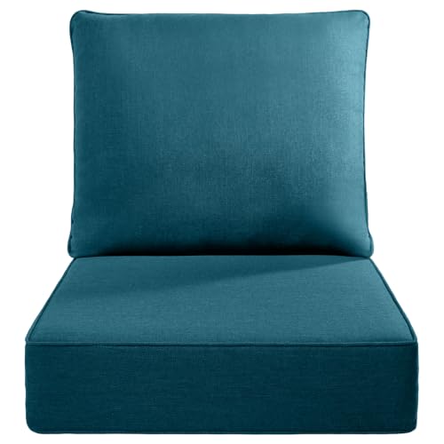 Luxury 22x24/22x25 6-Inch Outdoor Cushions - Water Resistant 1 Set Patio Back&Seat Cushion for Wicker Dining Rocking Swivel Chairs Loveseat Couch Sectional Sofa - Peacock Blue - color: Peacock Blue/Classic, size: 22x24x6"(High Back)
