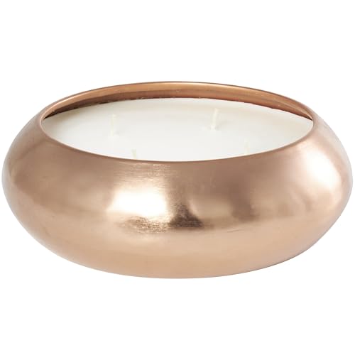 Deco 79 Metal Decorative Candle Tropical Breeze Scented Wide Dome Shaped 60 oz 4 Wick Aromatherapy Candle with White Wax, Wax Aromatherapy Candle 9" x 9" x 3", Copper