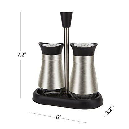 2-Piece Set Salt & Pepper Glass Shaker Stainless Steel Cover with Tray - color: Black with Tray