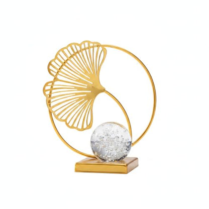 for Shelf, Desk, or Console Table Display: Modern Geometric Metal Leaf and Crystal Ball Sculpture Accent (1 PC) - size: 3.15 x 3.15 x 5.91 in