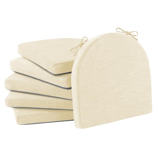 IPYNBAP Chair Cushions for Dining Chairs, Kitchen Chair Cushions, 16'' x 16'' x 2'', Non Slip Indoor Seat Cushions, Chair Pads for Dining Chairs with Ties & Removable Cover, Set of 6, Beige - color: Beige, size: 6 Count(Pack of 1)