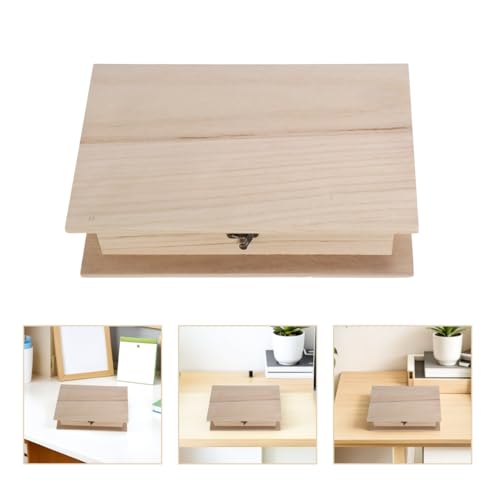 Alipis Wooden Box with Hinged Lid: Unfinished Wood Box Book Shaped Keepsake Organizer - Decorative Wooden Storage Case for Jewelry, Cards and Crafts (28x17.8x7cm)