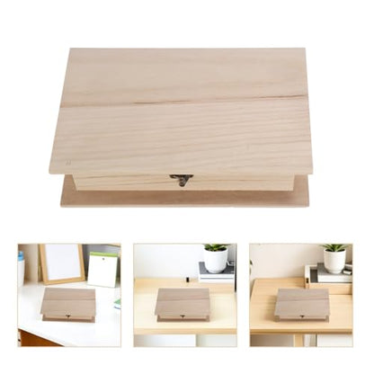 Alipis Wooden Box with Hinged Lid: Unfinished Wood Box Book Shaped Keepsake Organizer - Decorative Wooden Storage Case for Jewelry, Cards and Crafts (28x17.8x7cm)