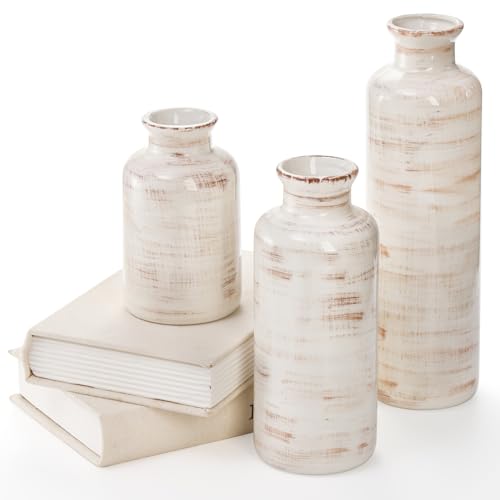 Nicunom Ceramic Vase Set of 3, Rustic Ceramic Flower Vase for Home Decor, Boho Decorative vase for Room, Centerpiece,Table, Shelf, Mantel and Entryway Decor