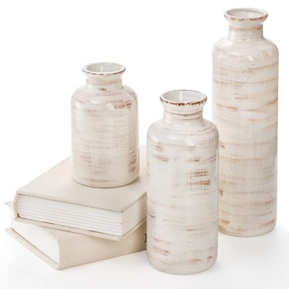 Nicunom Ceramic Vase Set of 3, Rustic Ceramic Flower Vase for Home Decor, Boho Decorative vase for Room, Centerpiece,Table, Shelf, Mantel and Entryway Decor