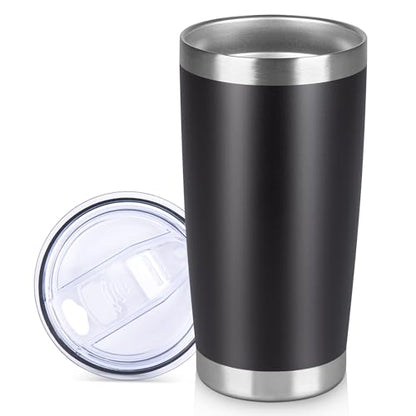 20 oz Tumbler Stainless Steel Tumblers Bulk with Lid Double Wall Insulated Coffee Tumbler Cups for Hot & Cold Drinks Powder Coated Travel Coffee Tumbler Mug Metal (Black, 1 pack) - color: Black, size: 20 Ounces