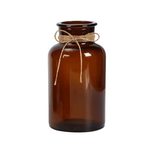 500ML/17oz Empty Amber Glass Bud Vase Decorative Floral Bottles Vintage Flower Arrangement Holder with Hemp Rope for Home Decor