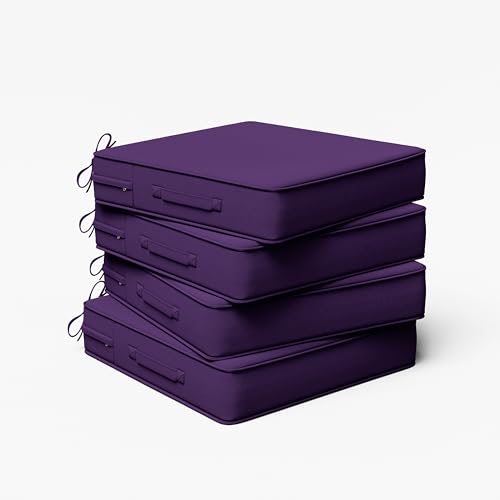 Outdoor Chair Cushion 19 x 19 x 4 Inches Patio Furniture Outdoor Waterproof Seat Cushion, Patio Chair Cushion with Handles and Ties, Square Dining Chair Cushion Set of 4, Purple - color: Purple, size: 19×19×4 in