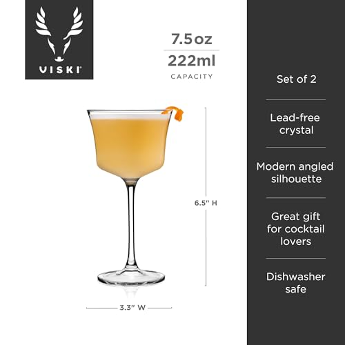 Viski Raye Sour Glasses, Whiskey Sour Glasses, Stemmed Cocktail Glasses, Crystal Cocktail Glassware 7.5oz Set of 2 - style: Whiskey Sour Glasses