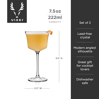 Viski Raye Sour Glasses, Whiskey Sour Glasses, Stemmed Cocktail Glasses, Crystal Cocktail Glassware 7.5oz Set of 2 - style: Whiskey Sour Glasses