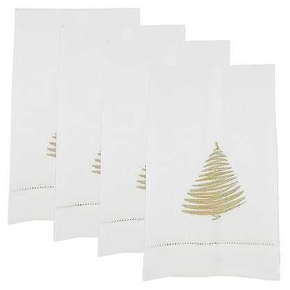 Holly Jolly Embroidered Christmas Tree Guest Towel (Set of 4)