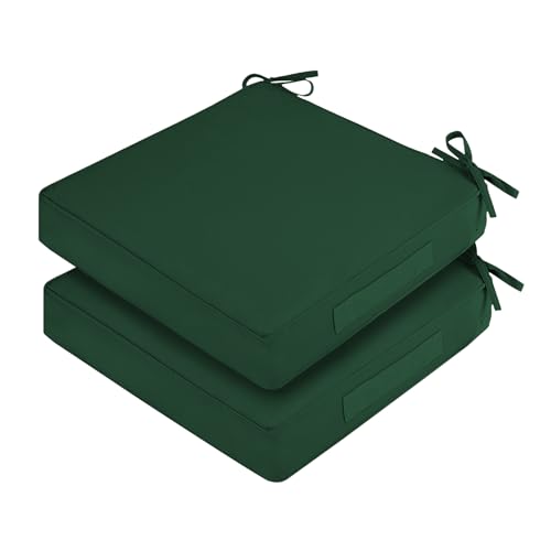 Waterproof Outdoor Chair Cushions Set of 2, Square Outdoor Seat Cushions with Ties and Removable Covers, 19 x 19 Outdoor Cushions for Patio Furniture with Portable Handle(Forest Green) - color: Forest Green, size: 19x19x3