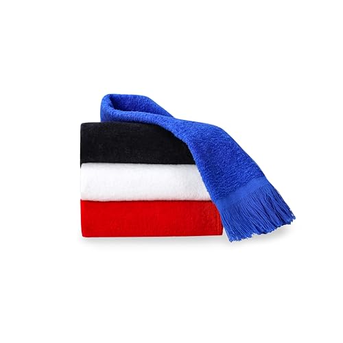 Fringed Reversible Fingertip Hand Towel (Size 11" W x 18" L) Terry Cotton Washcloth Set for Face and Bathroom use. (White, 3)