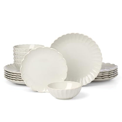 Lenox French Perle Scallop White Stoneware 18-Piece Dinnerware Set for 6 | dishwasher safe | plates and bowls sets for kitchen and dining | 11 inch plate, dish set, dishes | 2.25 inch, 16oz - style: 18-Piece Dinnerware Set