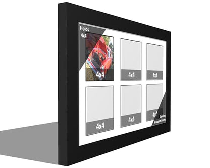 12-2 Row 4x4 Opening Manhattan Black 10x28 Picture Frame Holds 4x4 Photo Collage with White Matting and Glass - color: White, size: 12 4x4 2 Row