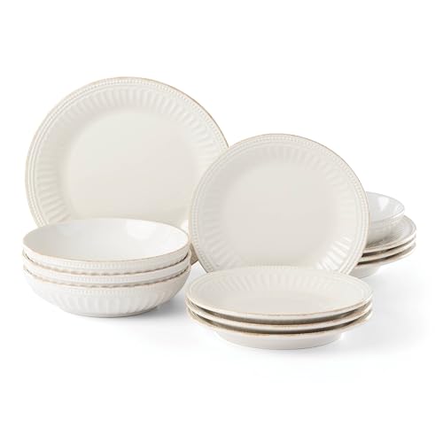 Lenox 891196 French Perle Groove White 12-Piece Pasta Bowl Dinnerware Set, Service For 4 - style: 12-Piece Place Setting, Pasta Bowl