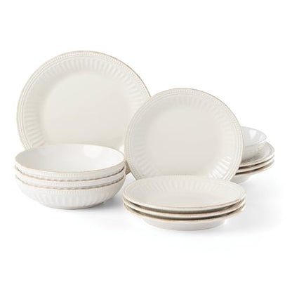 Lenox 891196 French Perle Groove White 12-Piece Pasta Bowl Dinnerware Set, Service For 4 - style: 12-Piece Place Setting, Pasta Bowl