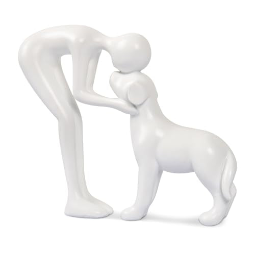 Abstract Person and Dog Sculpture Head-to-Head Figurine White | abstract sculpture celebrating the bond between person and pet. Intimate head-to-head Touching memory keepsake for dog lovers - color: White