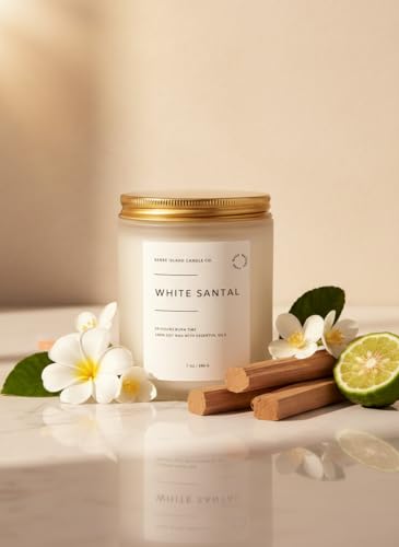 White Santal Scented Candle for Home | Natual Soy Wax | 50 hrs Burn Time | Hand Poured in Small Batches | Premium Fragrance - color: White Santal