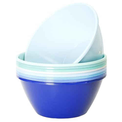 Youngever 9 inch 80 Ounce Plastic Mixing and Serving Bowls, Popcorn Bowls, Salad Bowls, Chip and Dip Serving Bowls, Set of 9 (Coastal Color) - color: Coastal