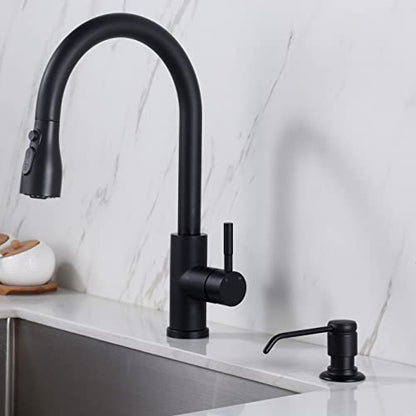 Gagal Soap Dispenser (Matte Black) and Extension Tube Kit for Kitchen Sink, Complete Brass Pump with 40" Silicone Tube Connect to The Bottle Directly, Say Goodbye to Frequent Refills - color: Matte Black