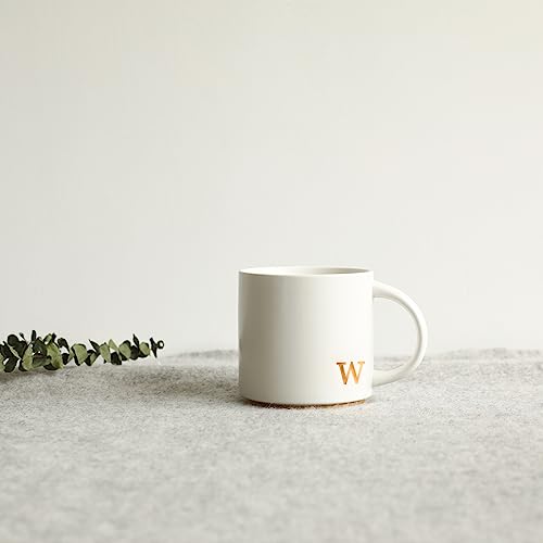 COLLECTIVE HOME Ceramic Coffee Mug, 15 oz Monogram Cup with Gift Box(W) | Dishwasher Safe, Engraved Gold Letter , Personalized Housewarming Birthday Present, Christmas Thanksgiving Mothers Day Gifts - color: gold-w